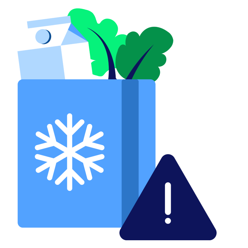 illustration of cold groceries in a blue grocery bag